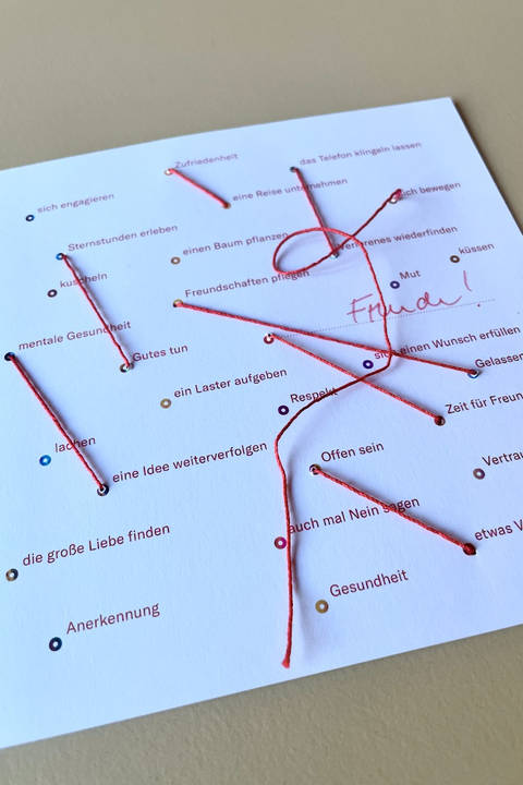 Faltkarte mit rotem Faden